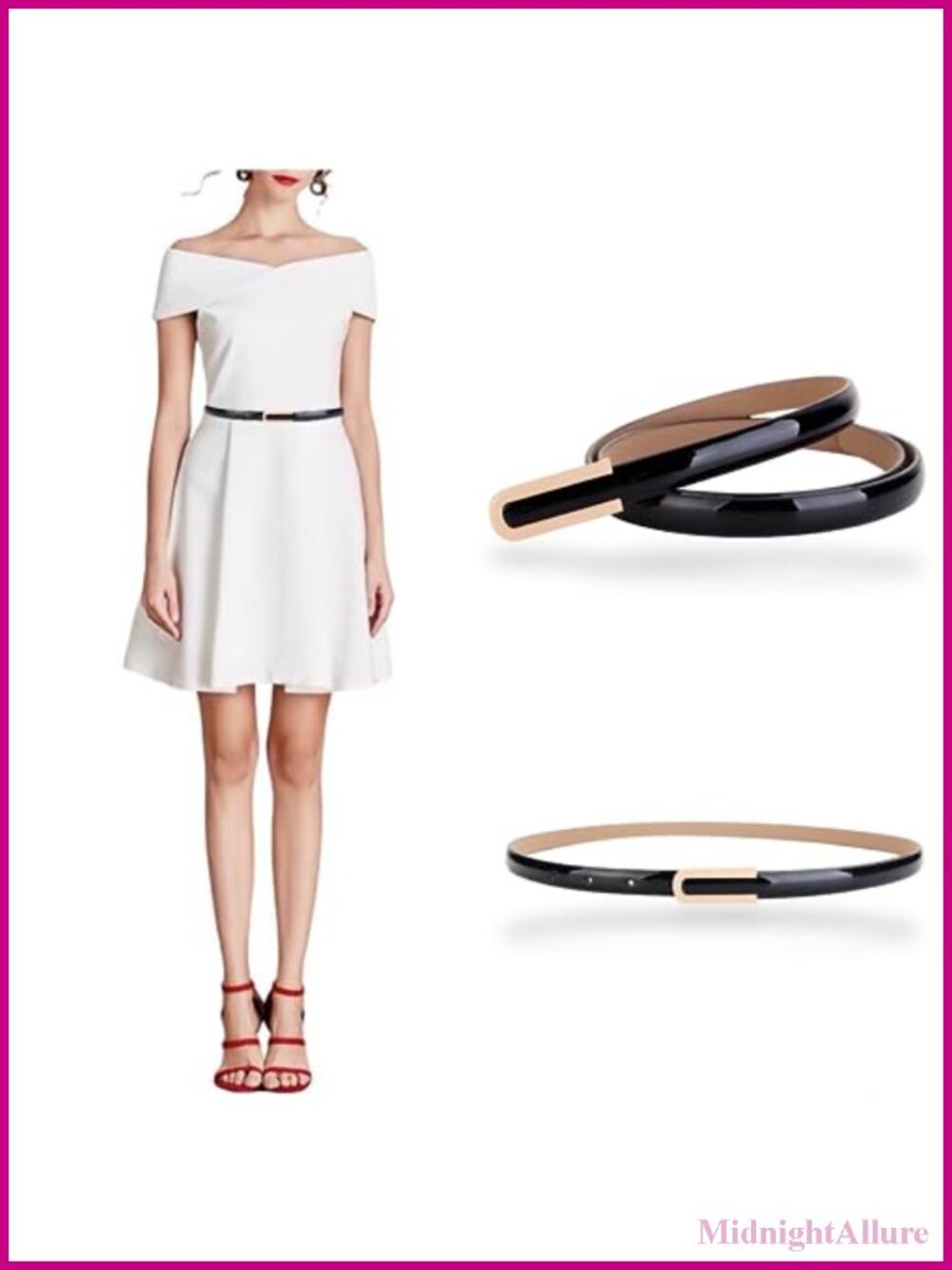 Women's Skinny Patent Leather Belt Genuine Cowhide Slim Waist Gold Buckle S-M